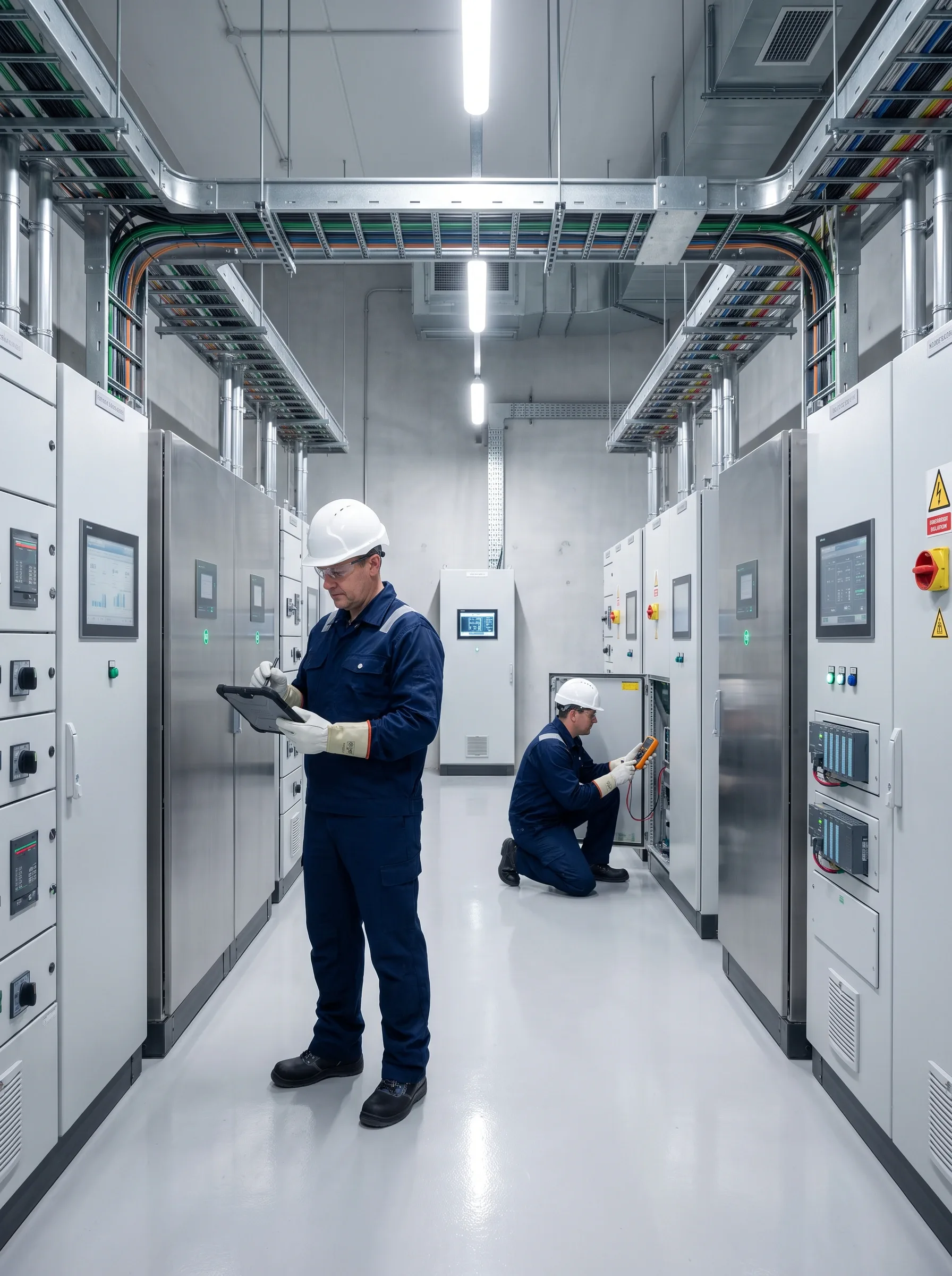 Grid Nova engineers checking panels inside an inverter room