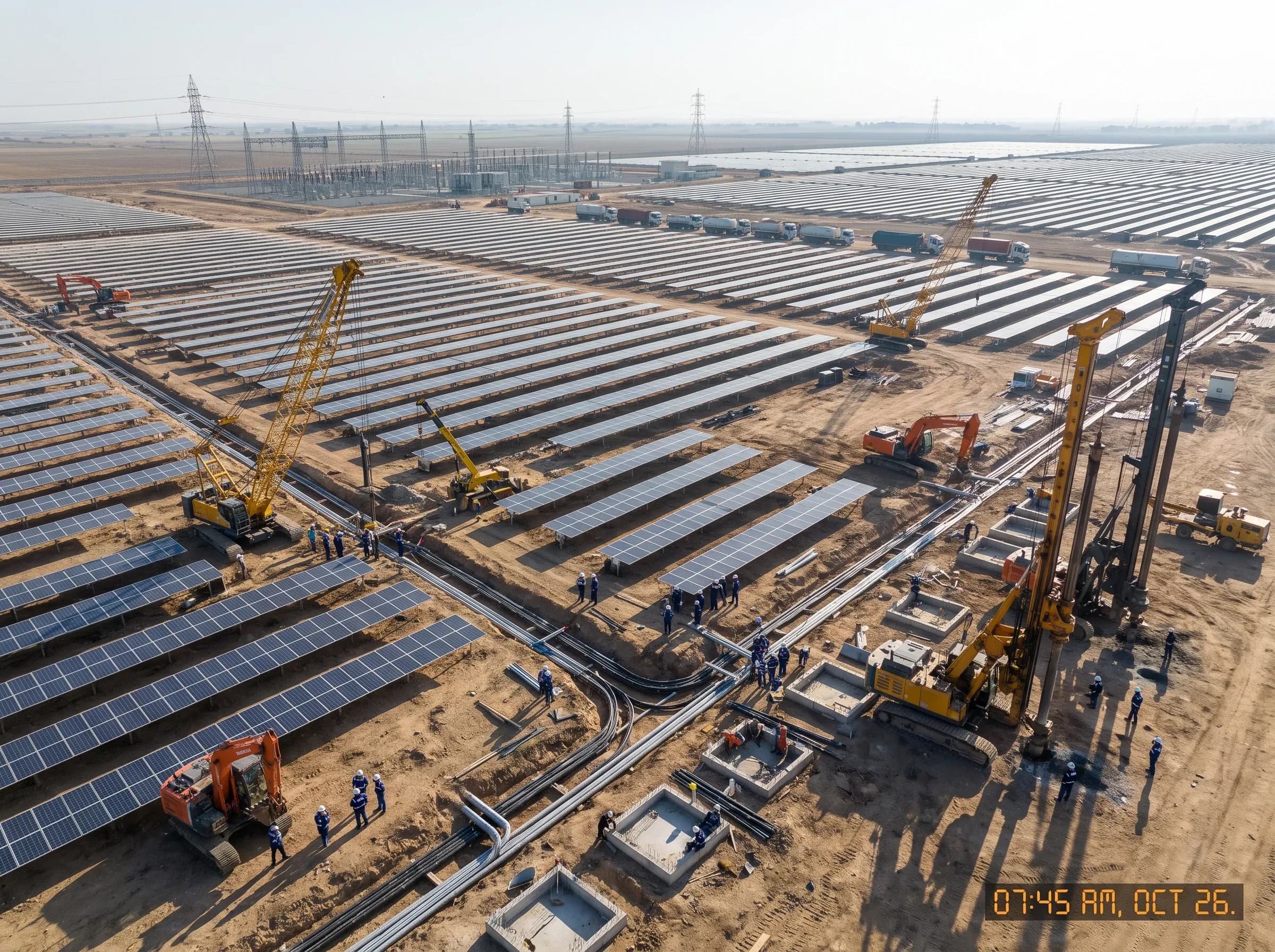 Large ground-mounted solar EPC site under construction